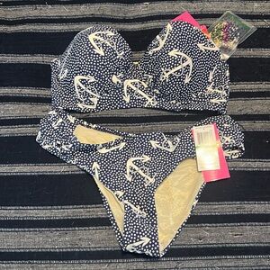 Betsey Johnson 2 piece bathing suit. Blue with anchors - never worn.
